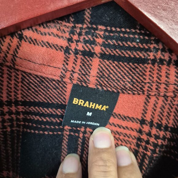 Brahma Mens Rust & Black Plaid Button-Up Flannel Shirt M 100% Cotton Casual Long - Picture 2 of 6